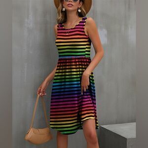 IZURIA Black Rainbow Stripe Midi Dress sz Sm